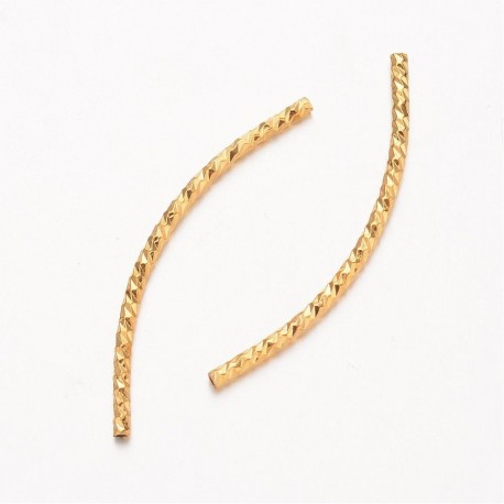 10 perles tubes laiton or 24kt courbées striés 34mm