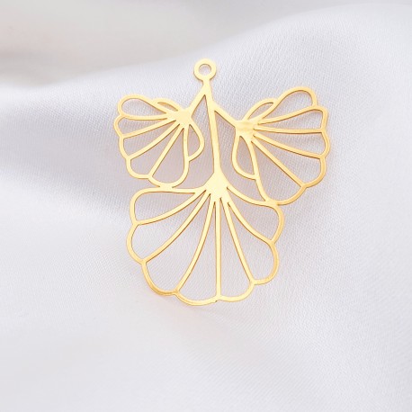2 estampe laiton or 24kt feuilles gingko 35x30mm