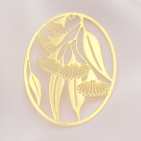 2 Estampes ovale  feuille et fleur  fleur 40x28mm