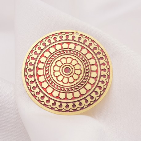 2 Estampes ronde émaillé rouge rosace 40mm