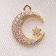 1 breloque demi lune et étoile laiton or 24kt 15x12mm