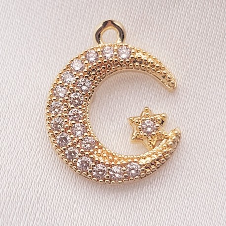 1 breloque demi lune et étoile laiton or 24kt 15x12mm