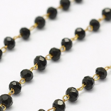 40CM chaine laiton perle facette noire 2.5mm