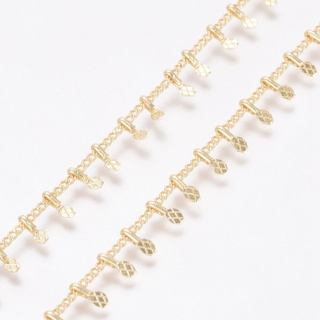 chaine émaillée  laiton plaqué or  goutte  émaillé blanc  x40cm
