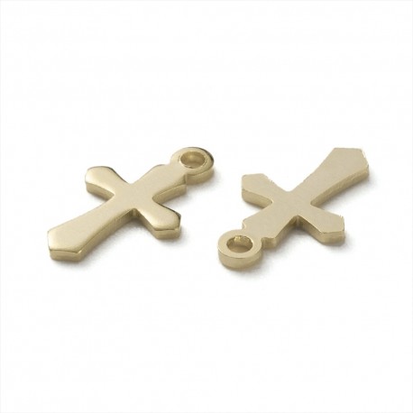 10 breloques croix laiton P.or 24KT