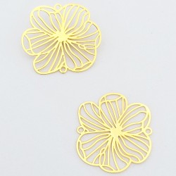 2 Estampes connecteur  laiton or 24kt fleur  gingko 25mm