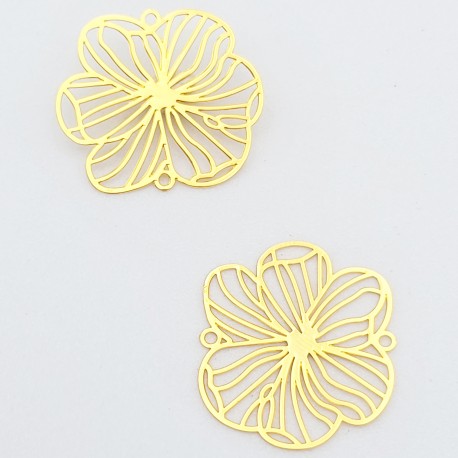 2 Estampes connecteur  laiton or 24kt fleur  gingko 25mm