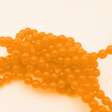 20 perles pierre jade ronde  orange translucide  6mm