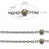1 mètre  de chaine fantaisie maille +boule laiton couleur bronze 2mm