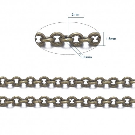 1 mètre de chaine soudée 034Y laiton   bronze ovale 2X1,5MM