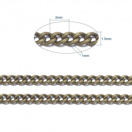 1 mètre  CH010Y de chaine laiton couleur bronze maille plate 1mm