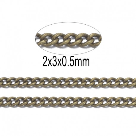 1 mètre  CHS002Y  chaine  bronze maille plate  2X3mm