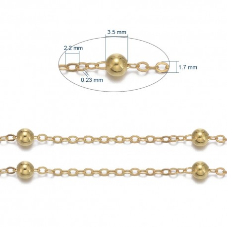 1 mètre de bille et chaine laiton or 2x1.7mm