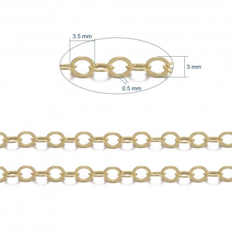 1 mètre chaine SOUDÉ CH025Y laiton or ovale plat diamètre 3,5x3mm