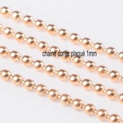 1 mètre CHB001Y de  chaîne boule ronde doré plaqué  diamètre  1mm