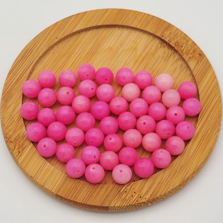 10 perles pierre jade rose barbie   rondes 8mm