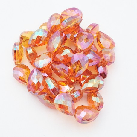 10 perles goutte 13x18mm   de cristal orange prisme facettée