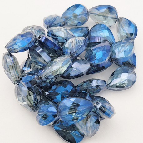 10 perles goutte 13x18mm   de cristal  bleu gris prisme facettée