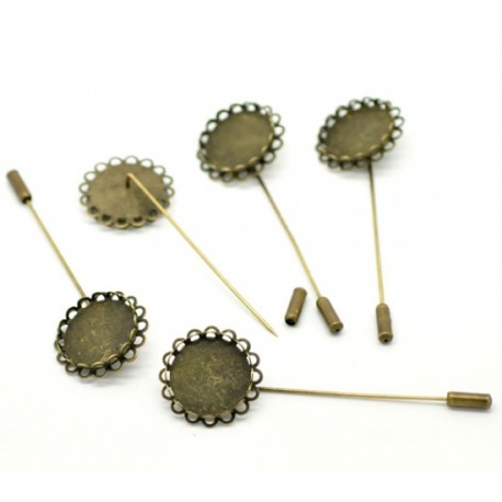 10  supports broche épingle à chapeau  plateau rond bronze 20mm