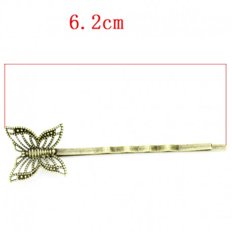 6  barrettes  cheveux bronze  forme papillon filigrane  60x17mm