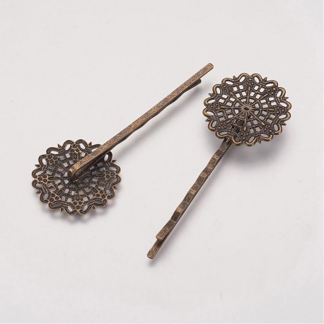 6  barrettes à cheveux  forme ronde fleur   filigrane 25mm