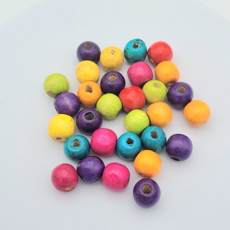 30 perles multicolore bois rondes 14mm