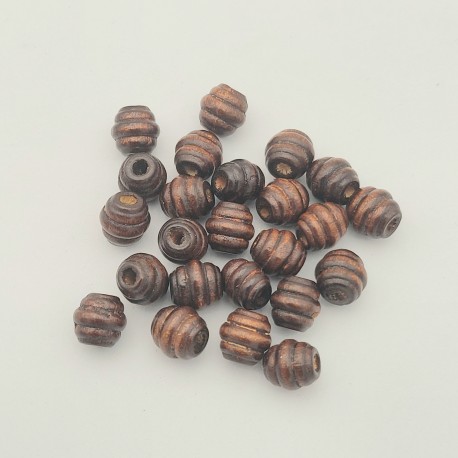 30 perles miniatures en bois relief circulaires chocolat 10x10mm