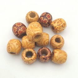 30 perles bois naturel vernies  ovale motif 15x16mm