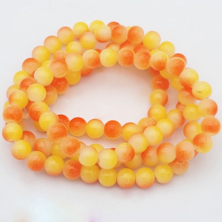 20 perles de verre orange/blanc 8mm