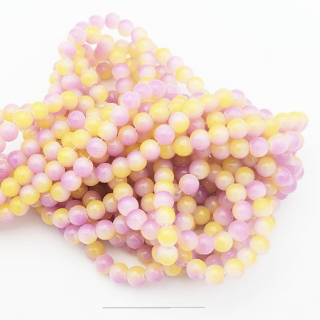 30 perles de verre mauve /jaune 6mm