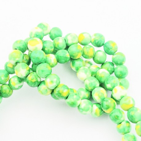 10 perles pierre jade océanique vert jaune rondes 6mm