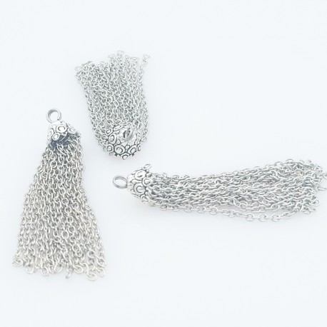 1 pompon métal argenté multi chaine argent 65mm
