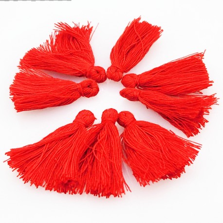 10 pompons breloque coton  rouge longueur 25x5mm