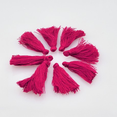 10 pompons breloque coton framboise cerise   25x5mm