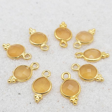 2 pendentifs serti laiton rond calcédoine pêche doré or fin 24kt
