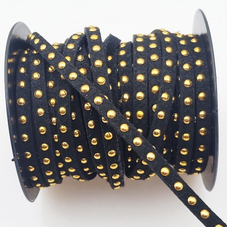 1mètre de cordon lacet  suédine noir  à rivet doré largeur  5mm
