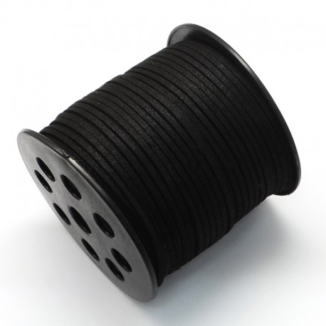 1mètre de cordon suédine plat noir effet brillant  3x1,5mm