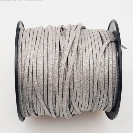 1 mètre  cordon suédine plat gris clair   aspect satiné brillant  3x1,5m