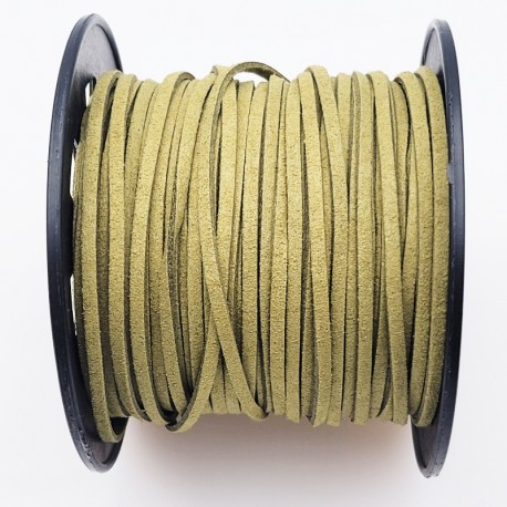 1 mètre  de cordon suédine plat vert olive clair  3x1,5mm