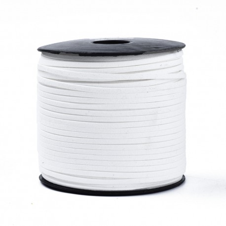 1 mètre  de cordon suédine plat blanc pur diamètre 3x1,5m