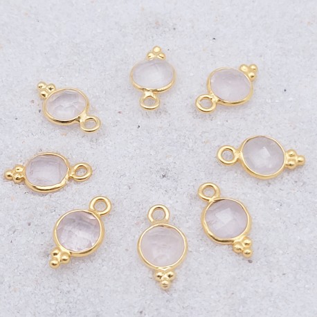 1pendentif  serti laiton rond quartz rose  doré or fin 24kt