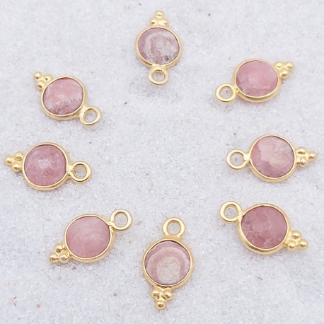 1pendentif  serti laiton rond rhodochrosite  doré or fin 24kt