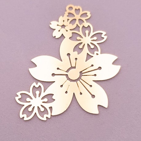 2 estampes fleur laiton or 24kt
