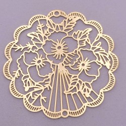 2estampes rondes fleur 35mm laiton or 24kt
