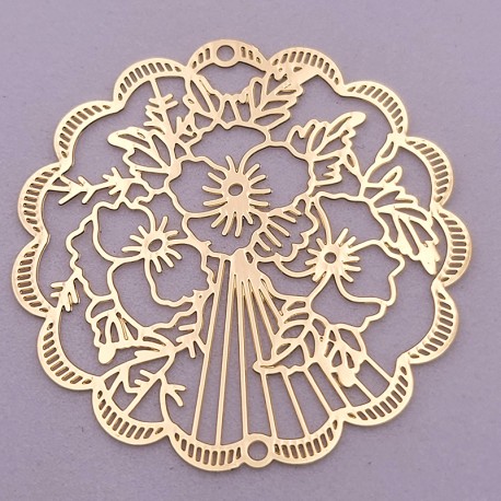 2estampes rondes fleur 35mm laiton or 24kt