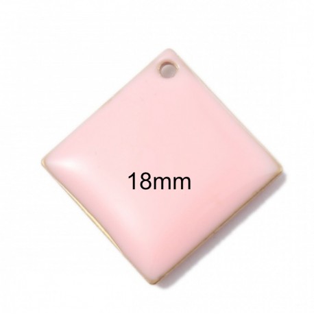 4 breloques sequin losange rose corail émail 21mm