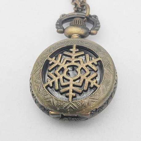 1 montre gousset flocon de neige et sa longue chaine bronze