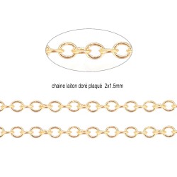 1 Mètre chaine laiton 2x1.5mm plaqué 18kt  Chc 034