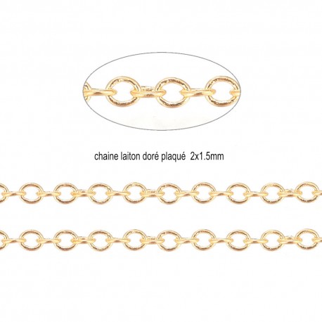 1 Mètre chaine laiton 2x1.5mm plaqué 18kt  Chc 034
