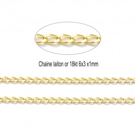 20cm chaine laiton or 18kt maillon gourmette 6x3mm